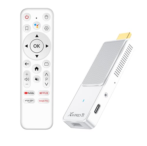 GREVA Android TV Stick 4K Ultra HD-Streaming-Gerät, 2026 Neuestes Android 14.0 TV-Stick Box 2 GB 16 GB HDR/AV1/2,4G/5G WiFi/BT 5.0, Smart Streaming Media Player mit Assistant Sprachfernbedienung, Weiß