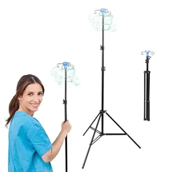 Foldable IV Pole with Portable Bag, Collapsible IV Pole Stand with 3 Nets for Drip Bag, Tripod IV Pole Stand Adjustable, 4 Hooks for Nursing Clinic Home Care Travel, Stable, Black, 1 Pcs