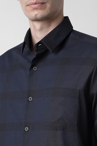Image of Peter England Men's Classic Wonder Fabric Checkered Slim Fit Formal Shirt | Cotton Rich | Pin Point Oxford