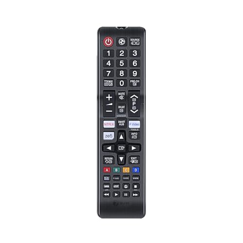 7 SEVEN® Compatible With Samsung Tv Remote Control Universal Suitable For LCD LED OLED QLED UHD HD Plasma 3D Smart Hub Television With Hotkeys - Match Remotes Keys Exactly With Existing Remote, Black