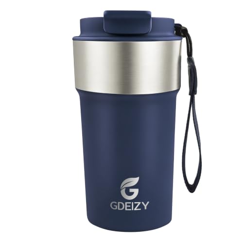 Image of Insulated Travel Coffee Mug, 17oz Stainless Steel Leakproof Flip Straw Cup