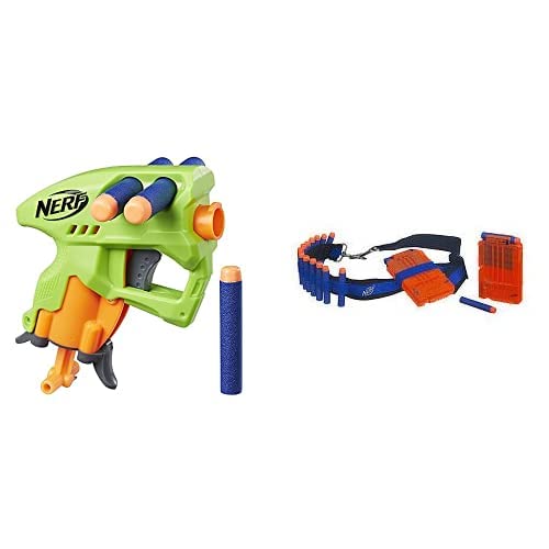 Image of Nerf N-Strike Nano Fire, Green with Official Elite Bandolier Kit, Ages 8 and Up