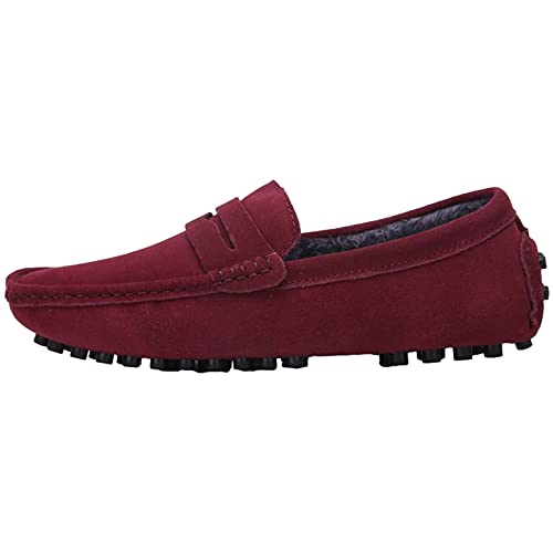 Image of ANUFER Men's Suede Leather Penny Loafers Comfort Driving Shoes Moccasin Slippers