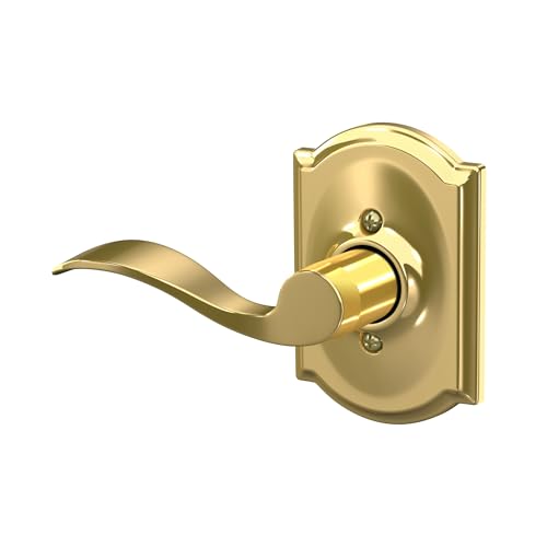 Image of SCHLAGE Accent Lever with Camelot Trim Non-Turning Lock in Bright Brass - Left Handed