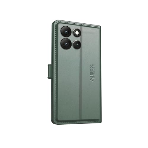 Image of AIBEX Compatible for Motorola G86 Power Flip Cover Leather Finish with Magnatic Closure | Inside TPU with Card Pockets | Wallet Stand | Complete Protection Flip Case -Green