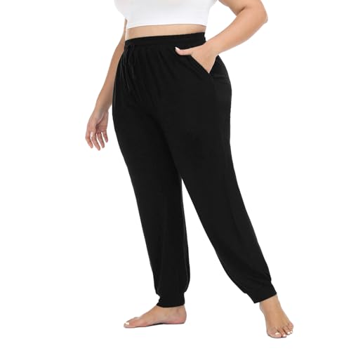 Women's Plus Size Joggers Cotton Sweatpants Casual Lounge Yoga Pants Drawstring with Pockets