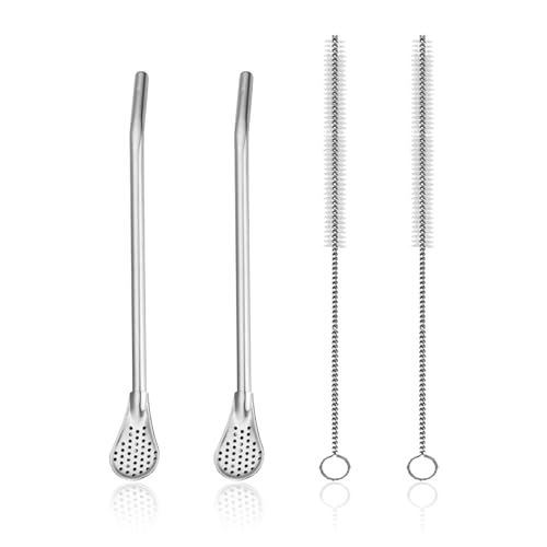 DAZZLUXE Cuillère à paille en acier inoxydable 2 pièces et brosse en 2 pièces, gobelet Yerba Mate en acier inoxydable, accessoires pour boire du thé, du café, du...