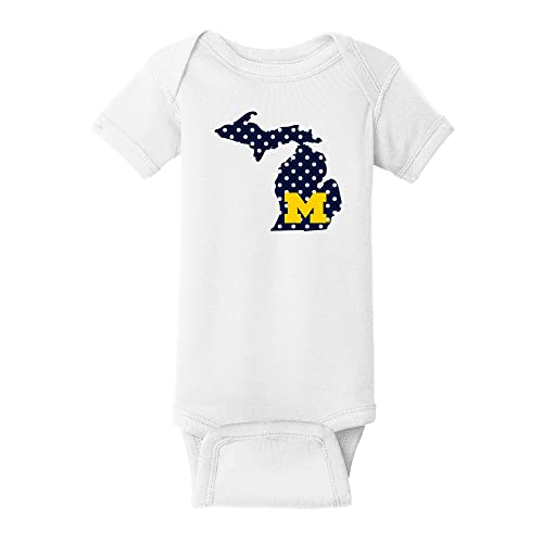 UGP Campus Apparel YC1125 - Michigan Wolverines Polka Dot State Infant Creeper Bodysuit - 6 Month - White
