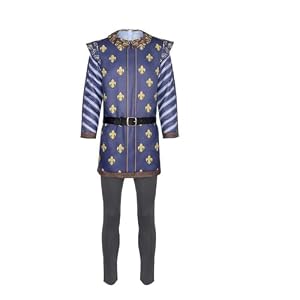 Yolata Prince Charming Kostüm für Erwachsene, Herren, Prinzblau, Anzug für königliche Uniform, Hemd, Hose, Gürtel (grau, S), Größe S