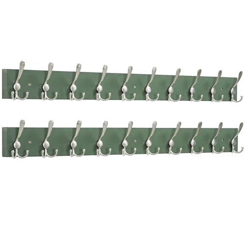 Image of SKOLOO Creations Forest Green Solid Wood Wall Mounted Coat Rack, 10 Hooks, 38-1 /8 inch Long - Kitchen, Mudroom, Entryway, Bathroom - Includes Mounting Hardware, Wall Coat Hanger, Towel Rack, Pack of 2