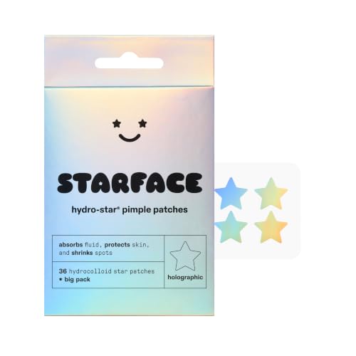 Starface Hydro-Star Holographic Pimple Patches Hydrocolloid Clinically Proven Spot Shrinking in 6 Hours Absorb Fluid Reduce Redness Vegan Cruelty-Free Skincare Amazon Exclusive (36 Count)