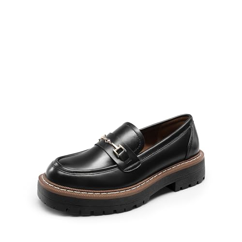 DREAM PAIRS Loafers for Women Platform Chunky Heel Slip On Loafers Business Office Casual Dressy Loafer Shoes 8.5 Black-pu