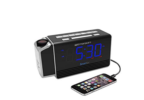 Emerson Smartset Projection Alarm Clock Radio With Usb Charging For Iphone/Ipad/Ipod/Android And Tablets, Digital Fm Radio, 1.4" Blue Led Display, 4 Level Dimmer, Er100103 #TOP5