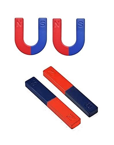 DEZIINE 4pcs Magnet with 2 U-Shaped Magnet and 2 Bar Magnet Easy to Learn Magnet Game Set for Childrens Multipurpose Office Magnets Pack of 4
