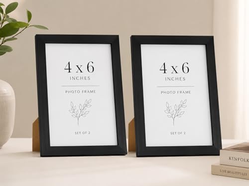 Image of 4x6 Inch Photo Frame Set of 2 - Acrylic Front Table Top Photo Frames with Stand, Dual Orientation Portrait & Landscape Display for Home Office Decor (Black)
