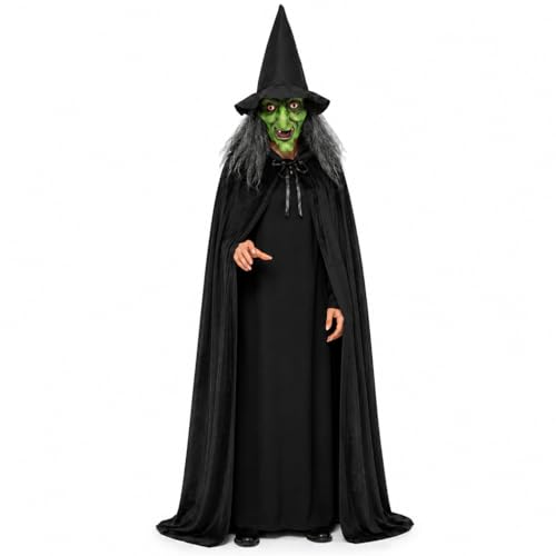 Halloween Scary Witch Costumes Women With Witch Capes Horror Old Lady Green Mask Hat for Halloween Cosplay Party Prank
