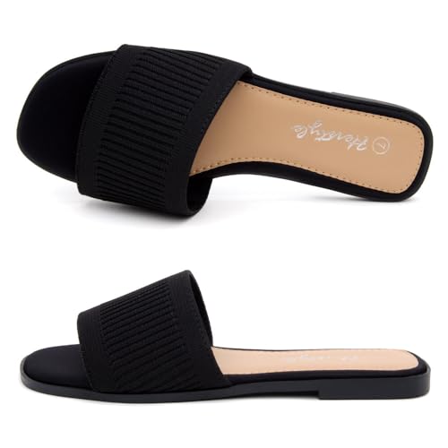 Herstyle Women’s Knit Flat Sandals 2025 – Dressy Casual Slip-On Fashion Sandals with Memory Foam, Square Open Toe Single Band Slides for Summer, Travel & Daily Comfort4
