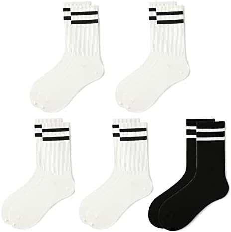 hiqqifazz 5 pairs of women's men's selected sports round neck socks cotton stripe socks