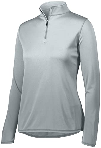 Augusta Sportswear Ladies Attain Wicking 1/4 Zip Pullover - Women's Running Long Sleeve Jacket with Sun Protection, Silver, X-Small