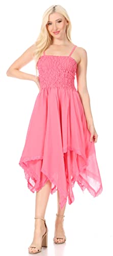 Image of Sakkas Ella Smocked Bodice Spaghetti Strap Double Layered Dress