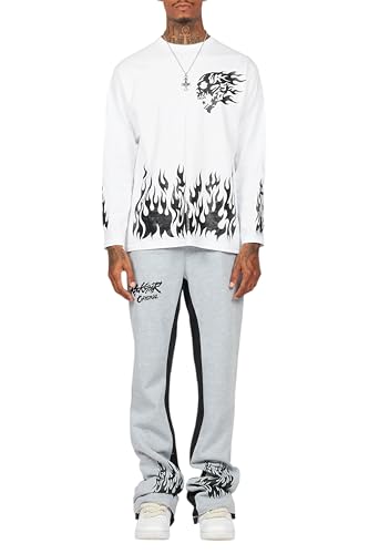 Men's Bubble White/Grey Long Sleeve T-Shirt/Baggy Pant Set