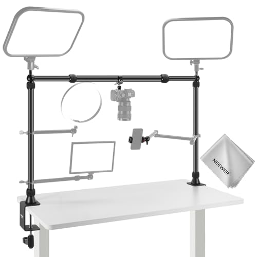 NEEWER Kamera Halterung, Overhead Tischstativ Mount mit Handyhalter/2 Kugelköpfen/Armen/Super Clamp/Reinigungstuch für Mic Webcam, Klemmstativ für mehrere Geräte, einstellbare Höhe Breite, Max 12kg