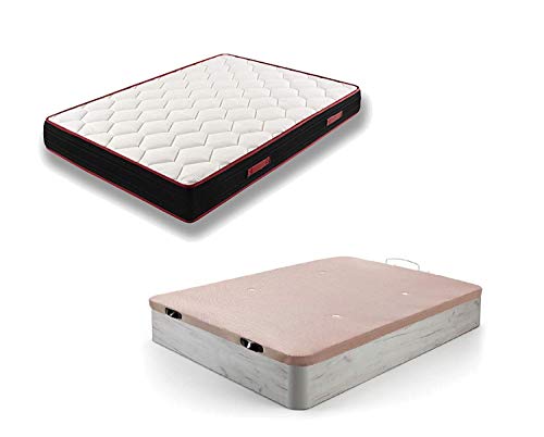 HOGAR24 ES Conjunto Canapé Abatible de Madera Color Blanco Vintage + Colchón Viscoelástico Memory Fresh 3D, 135x190cm