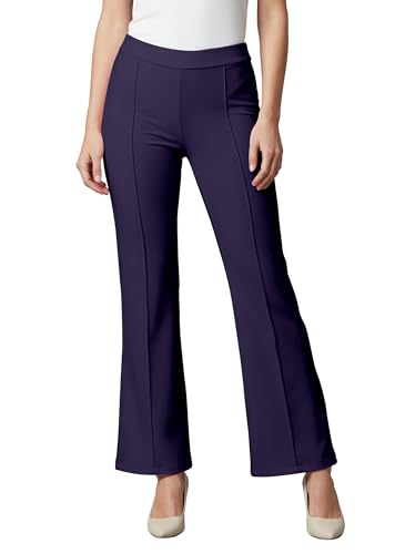 Image of Mehrang Cotton Blend Bootcut Parallel Trouser Pants for Women Regular Fit, Bellbottom Straight Pants for Womens