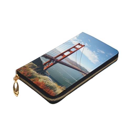 Womens Wallet Leather Slim Wallet Long Card Holder Case Zip Clutch San Francisco Golden Gate Bridge Travel Purse4