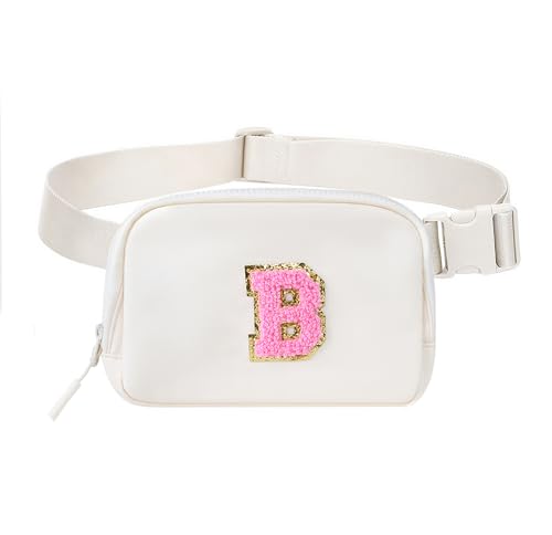 Marsupio a tracolla con toppa con lettera iniziale regalo per donne adolescenti ragazze per allenamento shopping viaggi escursionismo Beige B