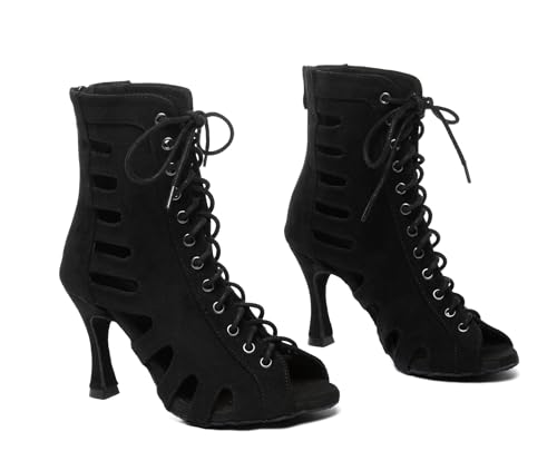 Minishion Latin Dance Shoes for Women Open Toe Salsa Dancing Heels Evening Prom Ankle Booties with Zip4