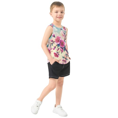 susiyo Spring Pink Flowers Branch Boys Sleeveless Tank Top Girls Athletic T Shirt4