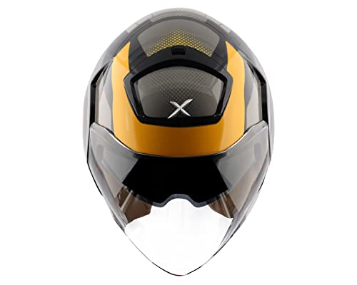 Image of Axor Striker Ultron ISI ECE DOT Certified Lightweight Open Face Dual Visor Helmet for Men and Women with Outer Clear Visor and Inner Smoke Sun Visor Black Yellow(M)