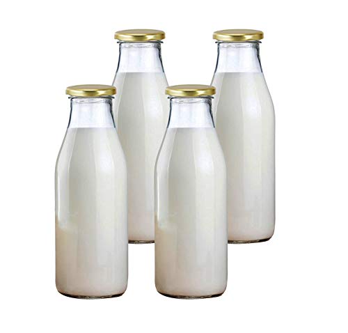 Image of Pure Source India Glass Milk Water And Juice Bottle - 500 Ml, 4 Pieces, Transparent