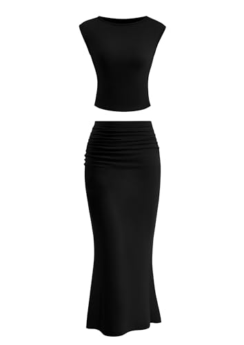 PRETTYGARDEN Skirt Sets Women 2 Piece Outfits Summer Outfits 2025 Going Out Crop Tops Long Maxi Skirts Beach Vacation Clothes