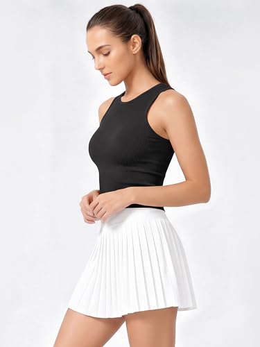 Image of ODODOS 3-Pack Seamless Crop Tank for Women Ribbed Soft High Neck Cropped Tops
