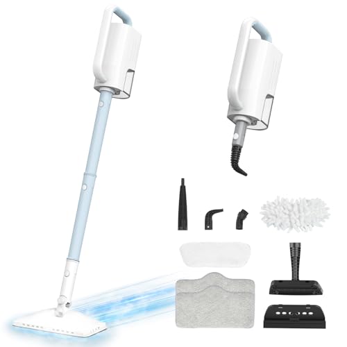 7-in-1 Steam Mop, 1200W Rotated Steam Cleaner for Home, 2 Modes, 400ML Removable Tank, 23FT Cord, 2 Washable Pads, Multi-Surface Steamer for Hard Floor, Laminate Floor, Tiles Cleaning (Emerald Blue)