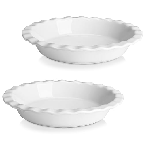 MALACASA Ceramic Pie Pan Set of 2, Pie Pan for Baking 9 Inch,40 OZ Pie Dish Round Baking Dish, Fluted Pie Dish Baking Pan, Non Stick Reusable Pie Plate for Quiche, Apple Pies,Pot Pies,Tart,Series BAKE