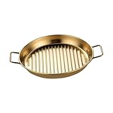 Gcljlmy Bandeja de servir redonda de acero inoxidable decorativa versátil con asas dobles para aperitivos en el bar, entretenimiento en casa (oro M)