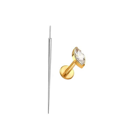 Threadless Flat Back Earrings 14K Gold Plated Titnium F136 Stud Earrings for Tragus Helix Cartilage Piercing Jewelry 16GA 8 mm
