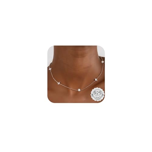 Finrezio Collar Plata de Ley 925 con Circonita Cúbica para Mujer, Collar Cadena Plata Gargantilla, Collares para Mujer, Novias de Boda, Regalos Joyería Plata
