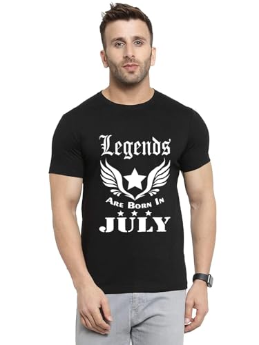 Image of RHYMAX Men Cotton Printed T-Shirt Legends are Born in July Birthday Graphic Tee Regular Fit