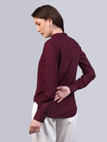 Image of Urbano Fashion Women's Modal Viscose Full Sleeve Regular Fit Casual Solid Shirt with Mandarin Collar