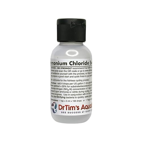 Dr. Tim’s Aquatics Ammonium Chloride Aquarium Treatment for Fishless Cycling – Chlorine Free, Fish Tank Cleaner for Saltwater, Freshwater, Reef Aquariums – 100% Natural – 2 Oz.