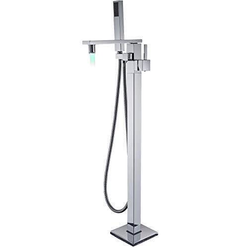 Senlesen Barthroom Tub Filler Faucet Floor Mounted Bathtub Shower Faucet LED Spout Free Standing Tub Mixer Tap with Handheld Sprayer Chrome Polished