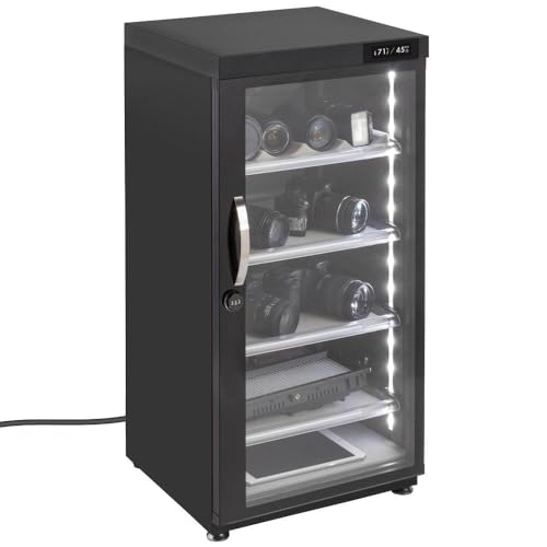 Lectronify 125LT Electronic Dry Cabinet for Camera, Lens & Electronics – Silent Dehumidifying Storage, Touchscreen Humidity Control (60‑35% RH), 4 Adjustable Shelves, LED Light, Lock, Energy Saving
