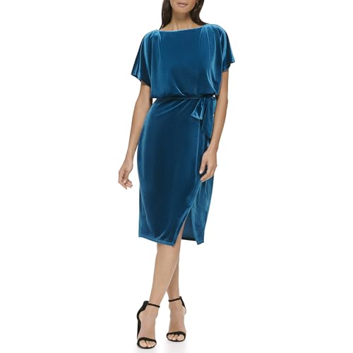 Image of Kensie Womens Short Sleeve Tie Waist Midi Dress