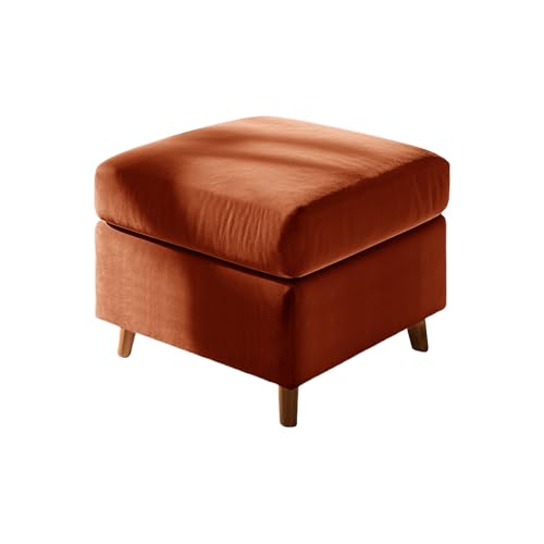 UNBBRRL Footstool Cover with Cushion Cover, Velvet Ottoman Protector Covers, Removable Pouffe Cover with 4 Ties for Living Room (Orange,Square L+Cushion L(2pcs))