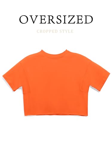 Image of Girls Athletic Oversized Crop Tops Kids Drop Shoulder Short Sleeve T Shirts Workout Tees 5-14 Years
