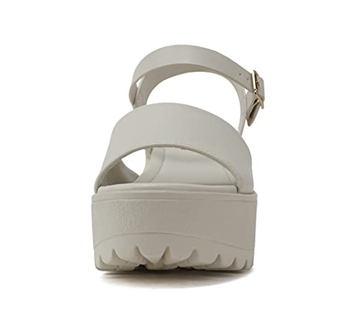 Image of Soda inchStacie inch ~ Women Open Toe Lug Sole Mid Block Heeled Sandals with Adjustable Ankle Strap